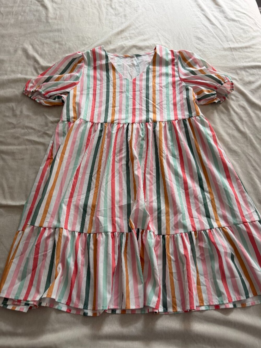 Pastel Rainbow Stripe Tiered Dress - Size L